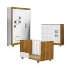Quarto de Bebê Berço Mini Cama, Cômoda 1 Porta 4 Gavetas Life e Roupeiro 4 Portas 2 Gavetas Fly