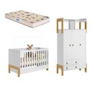 Quarto de Bebê Berço mini cama e Guarda Roupa 3 portas 2 Gavetas Fantasia Qmovi e Colchão Gazin