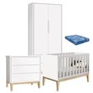 Quarto De Bebê Classic 2 Portas Com Colchão E Cômoda Gaveteiro Branco Pés Madeira Natural Reller