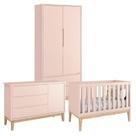Quarto de Bebê Classic 2 Portas Cômoda com Porta Rosa com Pés Madeira Natural - Reller