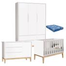 Quarto de Bebê Classic 3 Portas com Colchão Branco Pés Madeira Natural - Reller