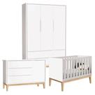 Quarto De Bebê Classic 3 Portas Cômoda Com Porta Branco Com Pés Madeira Natural - Reller