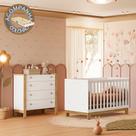 Quarto de Bebê com Berço 4315 Slim e Cômoda 5135 Flora Branco Acetinado Qmovi Colchão Gazin