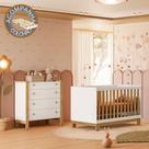 Quarto de Bebê com Berço 4315 Slim e Cômoda 5135 Flora Branco Freijó Qmovi Colchão Gazin