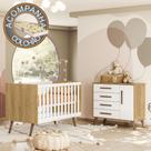 Quarto de Bebê com Berço Americano 3820 e Cômoda Infantil 3825 Qencanto Retrô Qmovi Freijó Branco Acetinado + Colchão Gazin