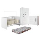 Quarto de Bebê com Berço com Colchão Suporte, Cômoda 1 Porta 4 Gavetas e Roupeiro 3 Portas 2 Gavetas Quarto de Bebê com Berço com Colchão Suporte, Cômoda 1 Porta 4 Gavetas e Roupeiro 3 Portas 2 Gavetas