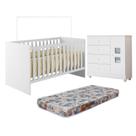 Quarto de Bebê com Berço com Colchão Suporte Life 100% Mdf e Cômoda 100% Mdf 1 Porta 4 Gavetas Life