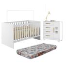 Quarto de Bebê com Berço com Colchão Suporte Life 100% Mdf e Cômoda 4 Gavetas 1 Porta Fly 100% Mdf