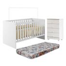 Quarto de Bebê com Berço com Colchão Suporte Life e Cômoda de Bebê 100% Mdf 4 Gavetas Soft Life