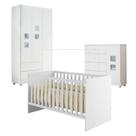 Quarto de Bebê com Berço com Suporte, Cômoda 1 Porta 4 Gavetas Life e Roupeiro 3 Portas 2 Gavetas Quarto de Bebê com Berço com Suporte, Cômoda 1 Porta 4 Gavetas Life e Roupeiro 3 Portas 2 Gavetas