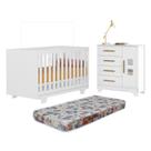 Quarto de Bebê com Berço Mini Cama 100% Mdf com Colchão Life e Cômoda 4 Gavetas 1 Porta Fly 100% Mdf