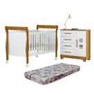 Quarto de Bebê com Berço Mini Cama 100% Mdf com Colchão Slim e Cômoda 4 Gavetas 1 Porta Fly 100% Mdf
