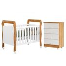 Quarto de Bebê com Berço Mini Cama 3 em 1 Soninho e Cômoda de Bebê 100% Mdf 4 Gavetas Soft Life
