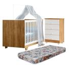 Quarto de Bebê com Berço Mini Cama com Colchão Life e Cômoda de Bebê 100% Mdf 4 Gavetas Soft Life