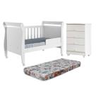 Quarto de Bebê com Berço Mini Cama com Colchão Slim e Cômoda de Bebê 100% Mdf 4 Gavetas Soft Life