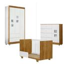 Quarto de Bebê com Berço Mini Cama, Cômoda 1 Porta 4 Gavetas e Guarda Roupa 3 Portas 2 Gavetas Life Branco/Madeirado Ypê