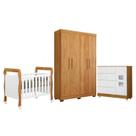 Quarto de Bebê com Berço Mini Cama, Cômoda 1 Porta 4 Gavetas e Roupeiro 4 Portas 3 Gavetas 100% Mdf