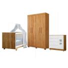 Quarto de Bebê com Berço Mini Cama, Cômoda 1 Porta 4 Gavetas e Roupeiro 4 Portas 3 Gavetas