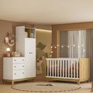 Quarto de Bebê com Berço Mini Cama e Roupeiro com Cômoda QEncanto Slim Freijó Branco Acetinado Qmovi