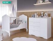 Quarto de Bebê com Berço Mini Cama Harmonia e Cômoda 1 Porta 4 Gavetas Encanto Permobili Branco Quarto de Bebê com Berço Mini Cama Harmonia e Cômoda 1 Porta 4 Gavetas Encanto Permobili Branco