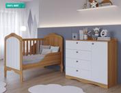 Quarto de Bebê com Berço Mini Cama Harmonia e Cômoda 1 Porta 4 Gavetas Encanto Permobili Nature/Branco