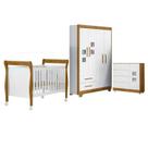 Quarto de Bebê com Berço Mini Cama Slim, Cômoda 1 Porta 4 Gavetas e Roupeiro 4 Portas 2 Gavetas
