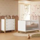 Quarto de Bebê com Berço Mini Cama Slim e Cômoda Flora Branco Acetinado Qmovi