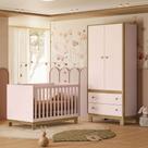 Quarto de Bebê com Berço Mini Cama Slim e Guarda Roupa Flora Rosa Qmovi
