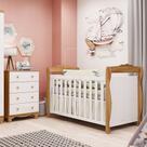 Quarto de Bebê com Berço Minicama e Cômoda 4 Gavetas 100% MDF Nina Espresso Móveis Branco/Brilho/Amêndoa