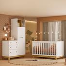 Quarto de Bebê com Berço Slim e Guarda Roupa com Cômoda Flora Branco Acetinado Qmovi Quarto de Bebê com Berço Slim e Guarda Roupa com Cômoda Flora Branco Acetinado Qmovi