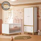 Quarto de Bebê com Berço Slim e Guarda Roupa Flora Branco Acetinado Qmovi Colchão Gazin
