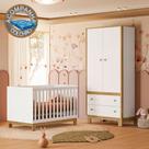 Quarto de Bebê com Berço Slim e Guarda Roupa Flora Branco Acetinado Qmovi Colchão Ortobom