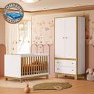 Quarto de Bebê com Berço Slim e Guarda Roupa Flora Branco Freijó Qmovi Colchão Ortobom