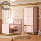 Quarto de Bebê com Berço Slim e Guarda Roupa Flora Rosa Qmovi Colchão Gazin Quarto de Bebê com Berço Slim e Guarda Roupa Flora Rosa Qmovi Colchão Gazin