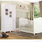 Quarto de Bebê com Guarda Roupa 1 Porta com Janela e Berço 100% MDF Uli Móveis Peroba Branco Brilho