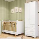 Quarto de Bebê com Guarda-roupa 2 Portas e Berço 4 em 1 Minicama em MDF Zuri Móveis Peroba