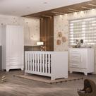 Quarto de Bebê com Guarda Roupa 3 Porta 2 Gavetas Cômoda 4 Gavetas 1 Porta e Berço 3 em 1 Catavento Maya Rodial