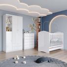 Quarto de Bebê com Guarda Roupa 3 Portas Cômoda e Berço Faz de Conta Espresso Móveis Branco/Branco/Rosa