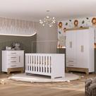 Quarto de Bebê com Guarda Roupa 4 Portas 2 Gavetas Cômoda 4 Gavetas 1 Porta e Berço 3 em 1 Catavento Maya Rodial