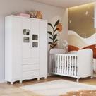 Quarto de Bebê com Guarda Roupa 4 Portas com Janelas e Berço 100% MDF Mimo Espresso Móveis