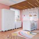 Quarto de Bebê com Guarda Roupa 4 Portas Cômoda 1 Porta 4 Gavetas e Berço Nina 100% MDF Espresso Móveis Branco Brilho