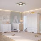 Quarto de Bebê com Guarda Roupa 4 Portas Cômoda e Berço Capitonê 2 em 1 100MDF Laura Permobili