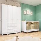 Quarto de Bebê com Guarda-roupa 4 Portas e Berço 4 em 1 Minicama em MDF Zuri Móveis Peroba