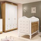 Quarto de Bebê com Guarda-Roupa e Berço com Capitonê 100% MDF Maya Clássico Espresso Móveis Branco/B Quarto de Bebê com Guarda-Roupa e Berço com Capitonê 100% MDF Maya Clássico Espresso Móveis Branco/B