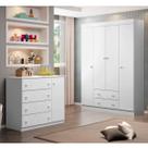 Quarto De Bebe com Guarda Roupa Infantil 4 Portas mais Cômda Elisa em MDF