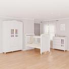 Quarto de Bebê com Guarda-Roupas 4 Portas, Cômoda Fraldário e Berço Mini Cama Ariel Mirelle Espresso Branco Branco Brilho
