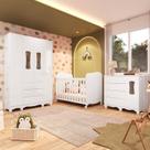 Quarto de Bebê com Guarda-Roupas 4 Portas Janeladas Cômoda e Berço 100% MDF Lana Espresso Móveis