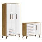 Quarto de Bebê com Roupeiro 3830 e Cômoda Infantil 3825 Qencanto Retrô Qmovi Freijó Branco Acetinado