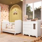 Quarto de Bebê Cômoda com 1 Porta Janelada e Berço com Rodízios 100% Mdf Lana Espresso Móveis
