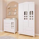 Quarto de Bebê Cômoda com Fraldário Guarda Roupa Mirelle 3 Portas Branco Carolina Baby